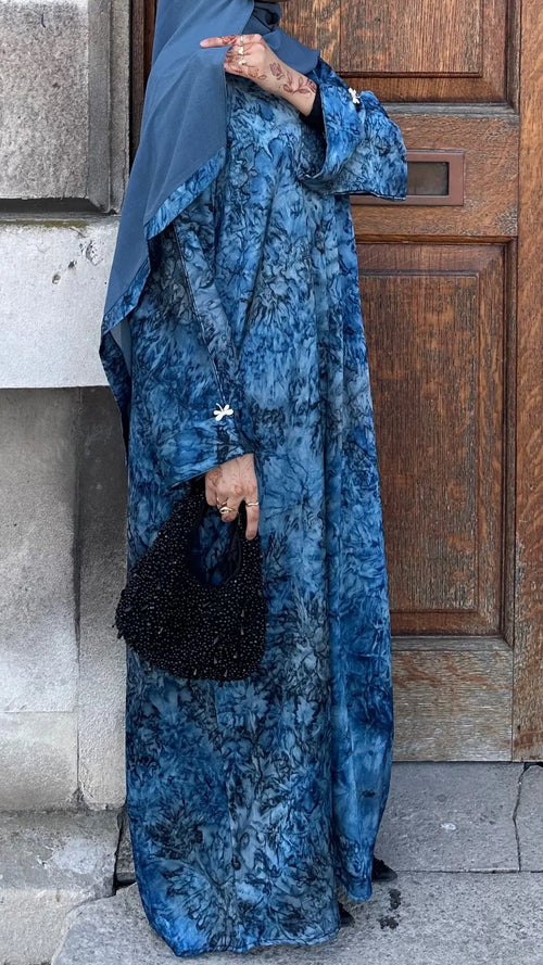Avenra Printed Abaya 2 Piece Set – Teal Marble Modest Abaya with Hijab product detail – From #1 Shop YAZIR – YAZIRCO