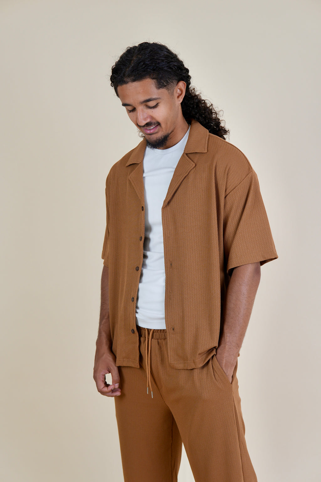 Men's Brown Rivieria Relaxed Open Shirt