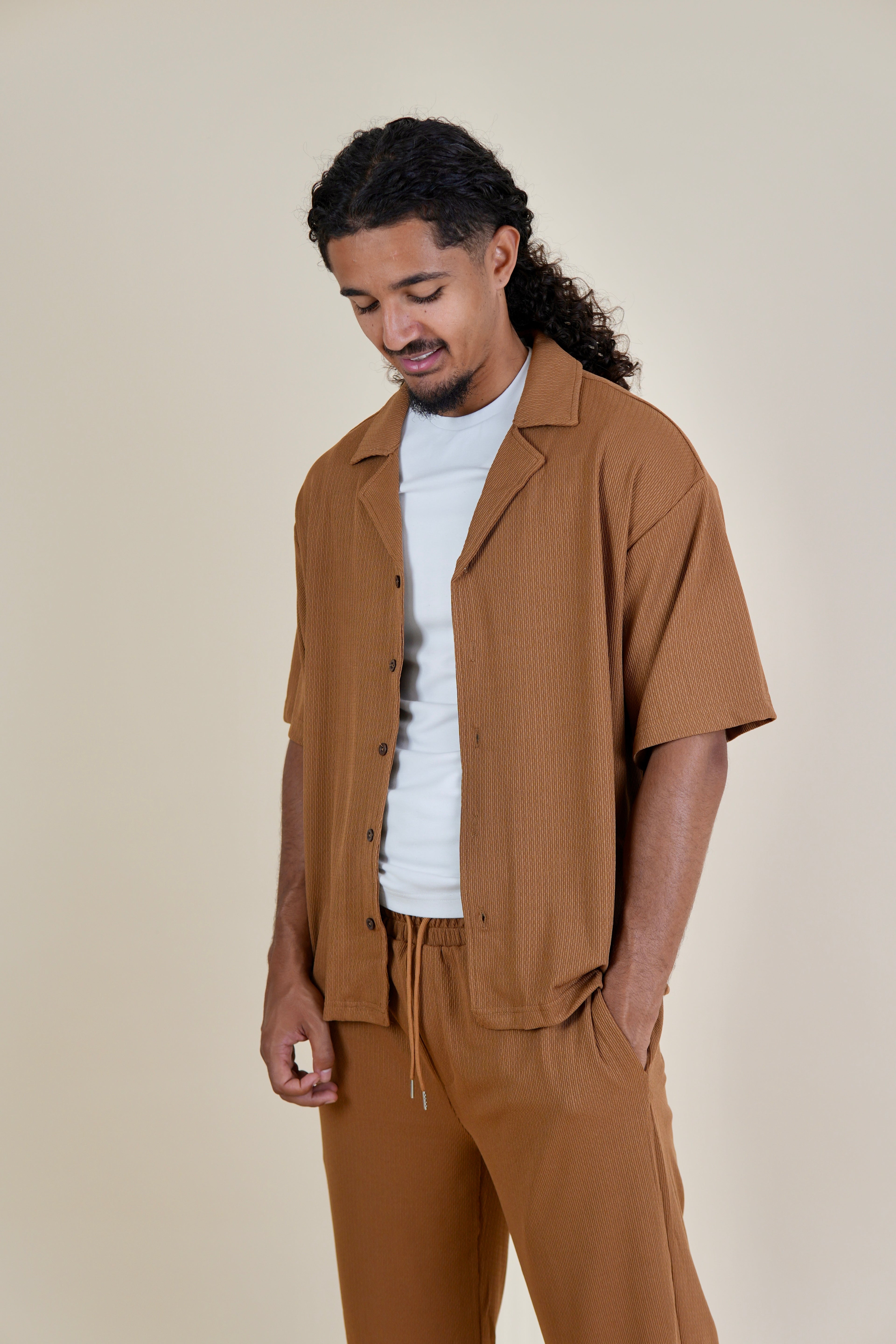 Men's Brown Rivieria Relaxed Open Shirt
