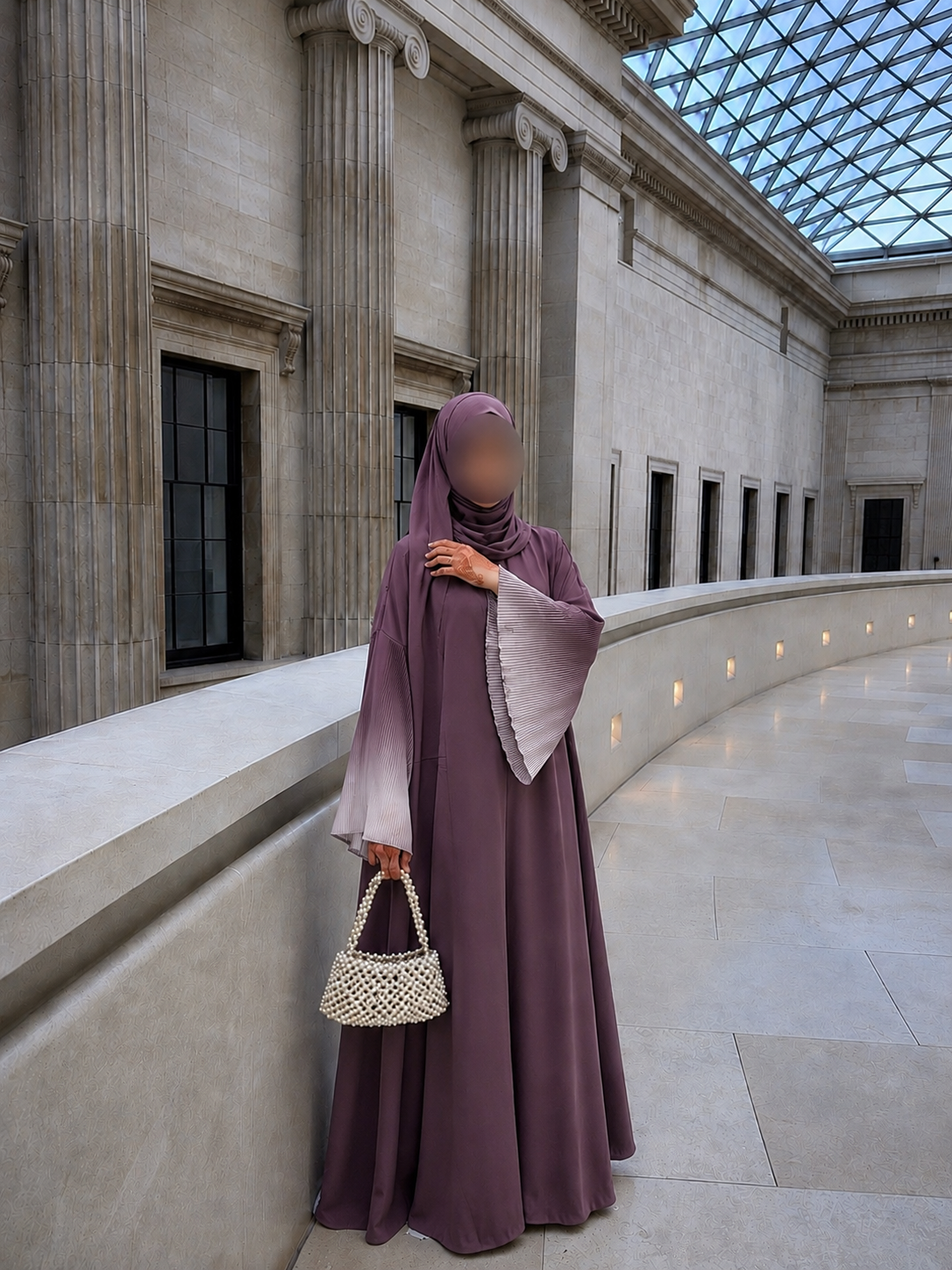 Deep Rose Amara Pleated Open Abaya With Hijab