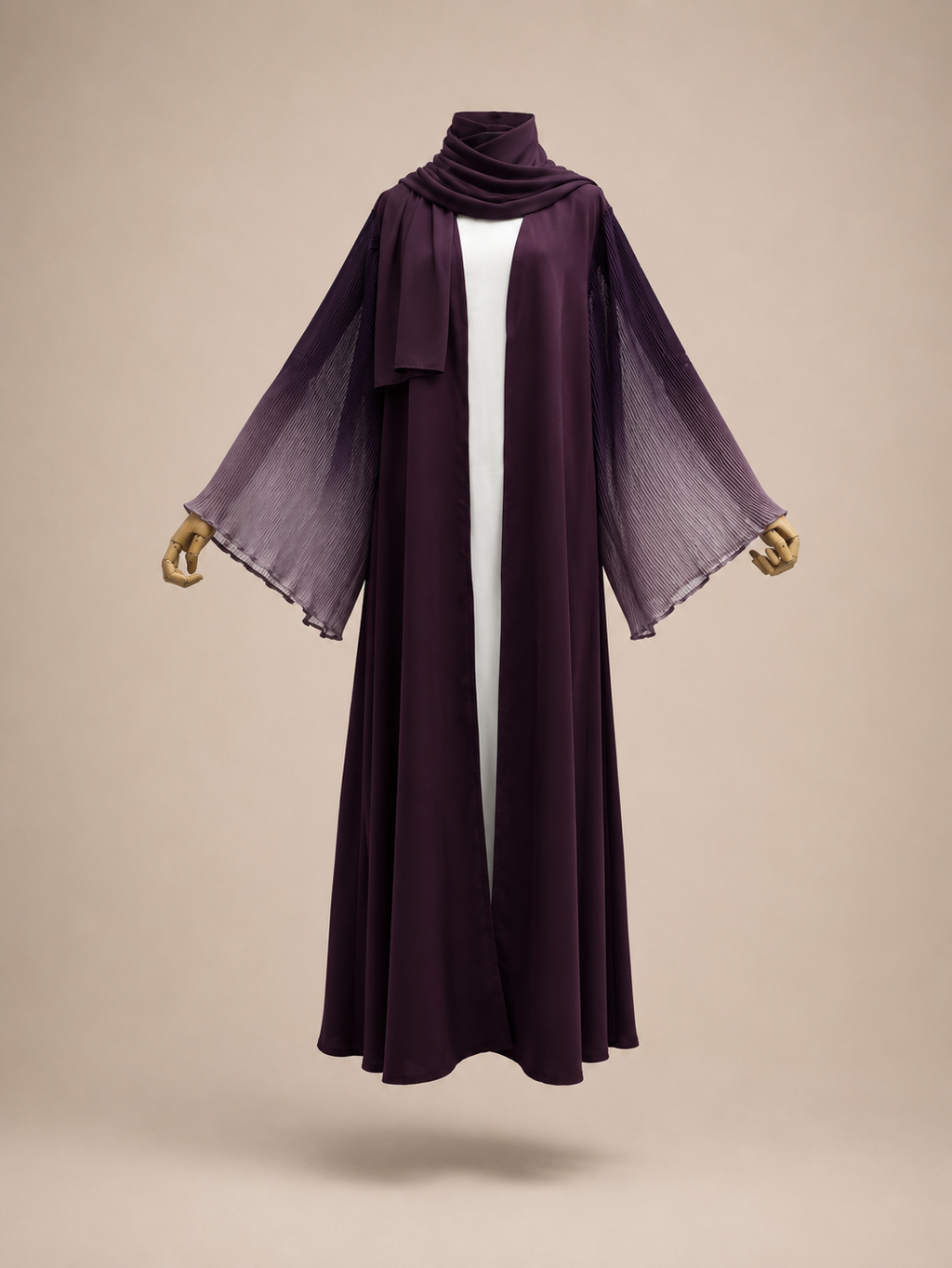 Deep Rose Amara Pleated Open Abaya With Hijab