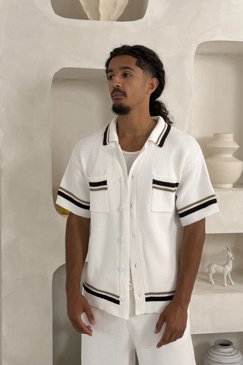 Crochet Knit Button Through Shirt - White front view – From #1 Shop YAZIR – YAZIRCO