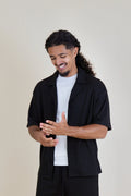 Men's Black Rivieria Relaxed Open Collar Shirt front view – From #1 Shop YAZIR – YAZIRCO
