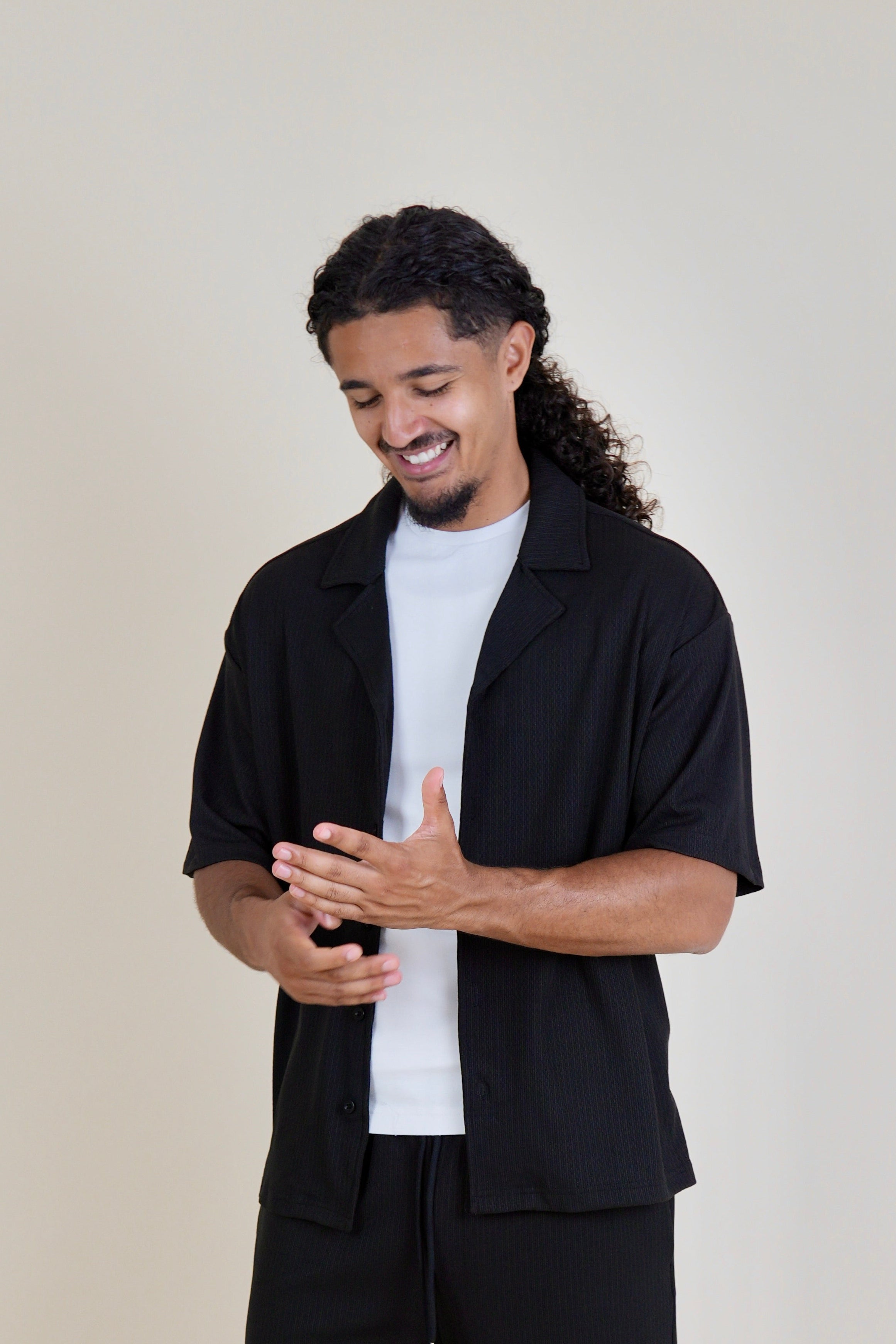 Men's Black Rivieria Relaxed Open Shirt