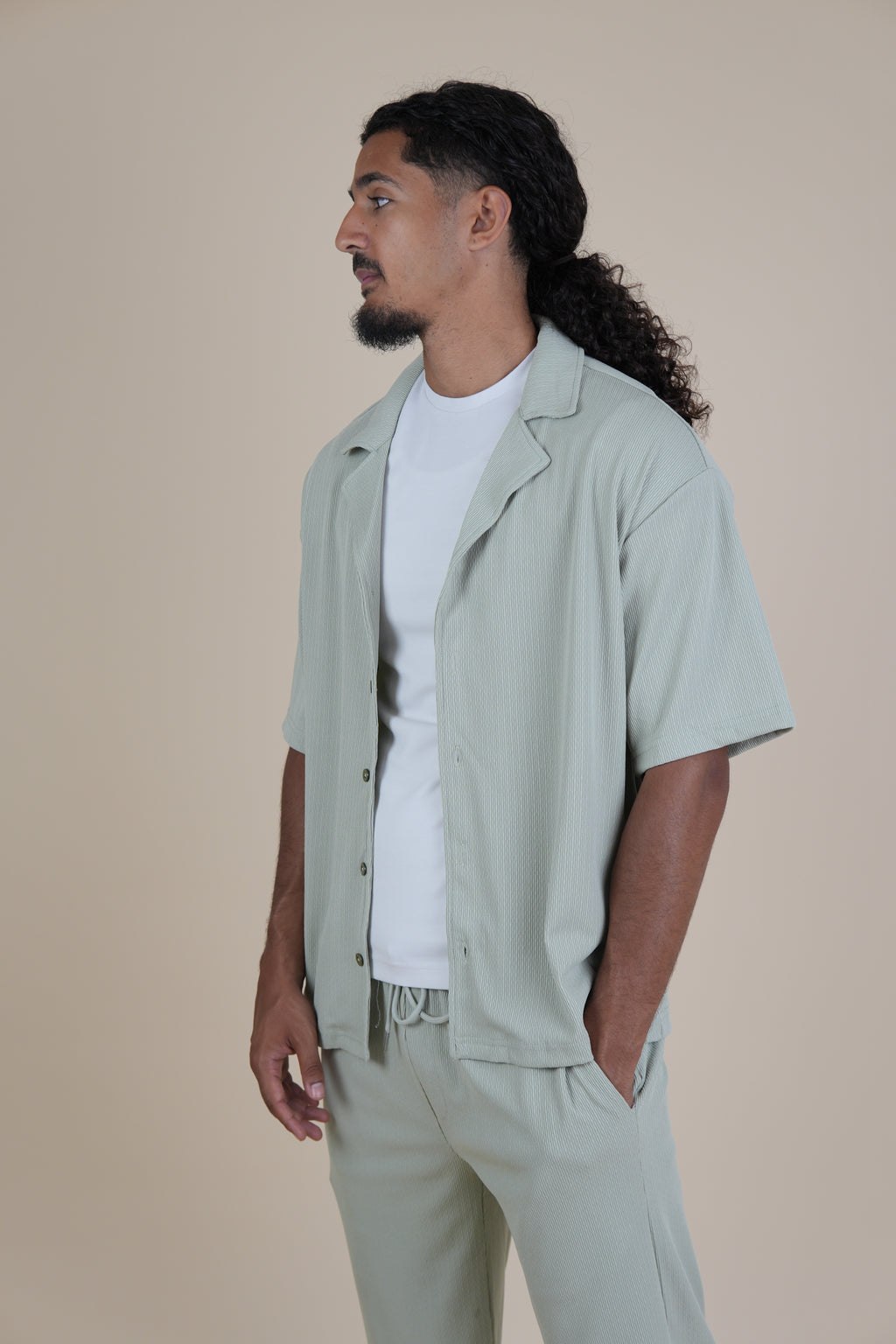 Men's Sage Green Rivieria Relaxed Open Shirt