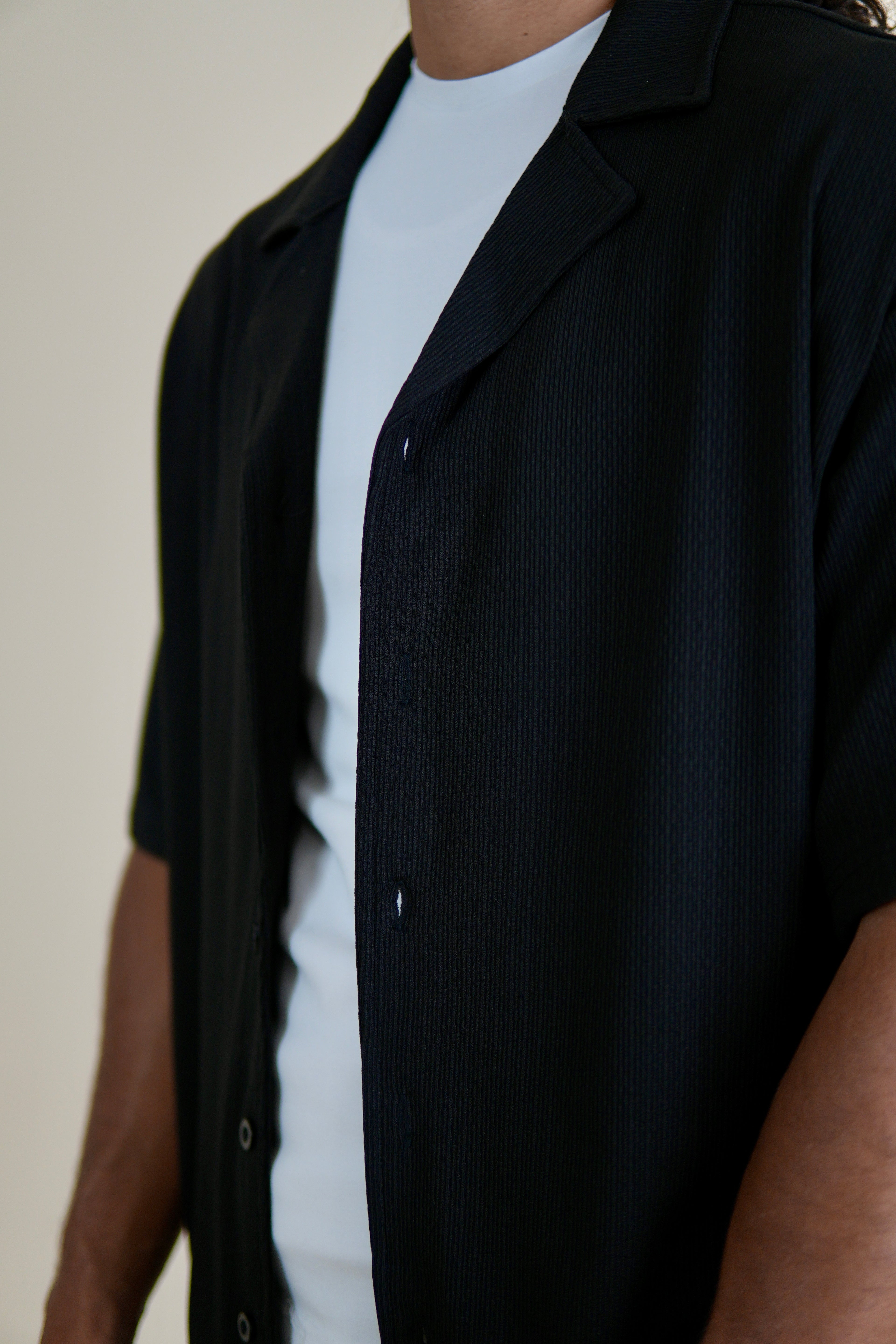 Men's Black Rivieria Relaxed Open Shirt