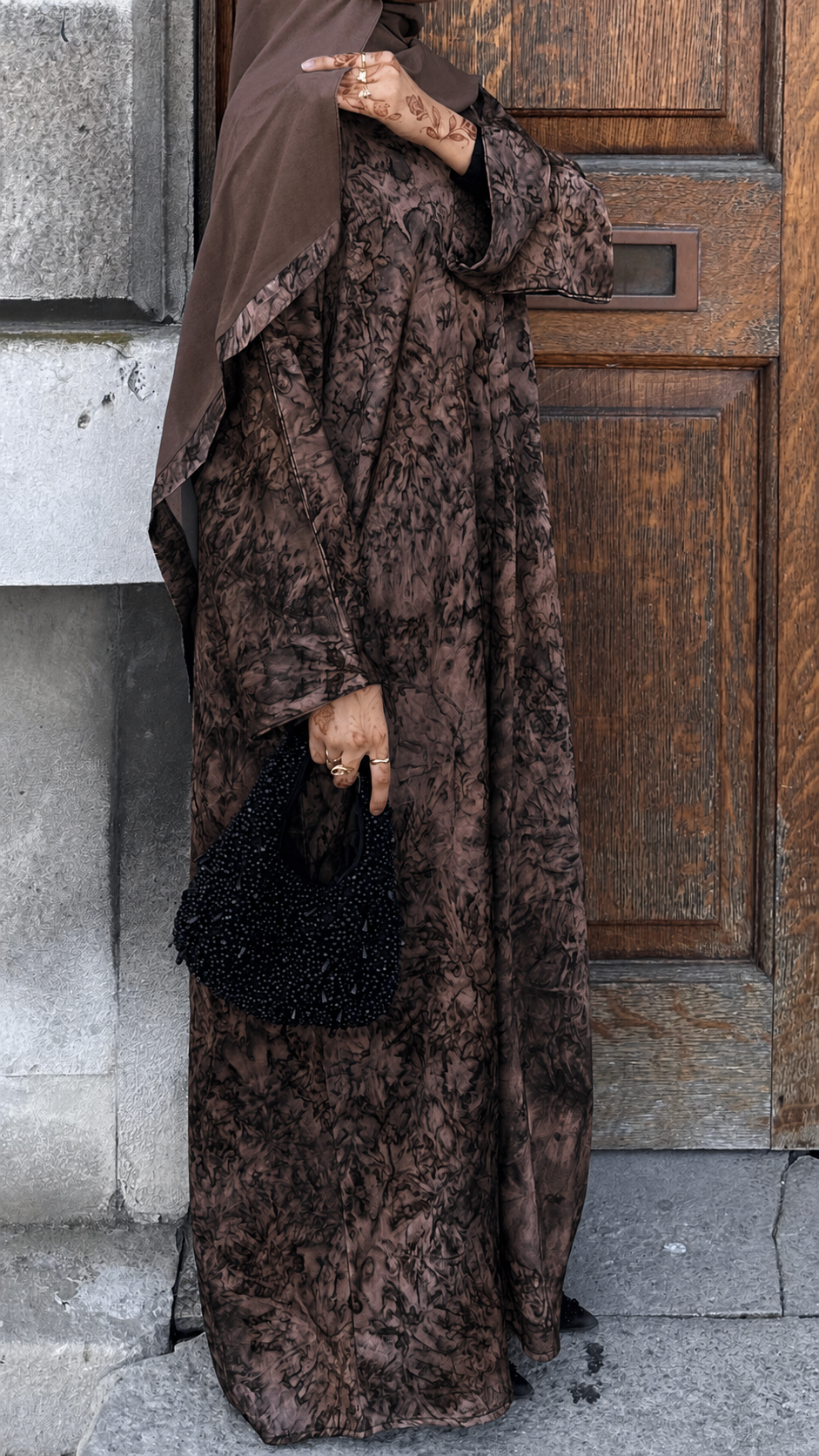 Avenra Printed Abaya 2 Piece Set – Sunset Marble Modest Abaya with Hijab