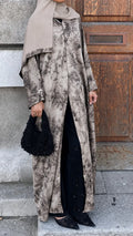 Avenra Printed Abaya 2 Piece Set – Cream Marble Modest Abaya NO HIJAB front view – From #1 Shop YAZIR – YAZIRCO