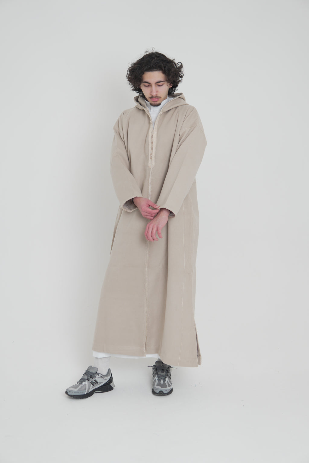 Men’s Honey Beige Moroccan Djellaba – Traditional Hooded Thobe