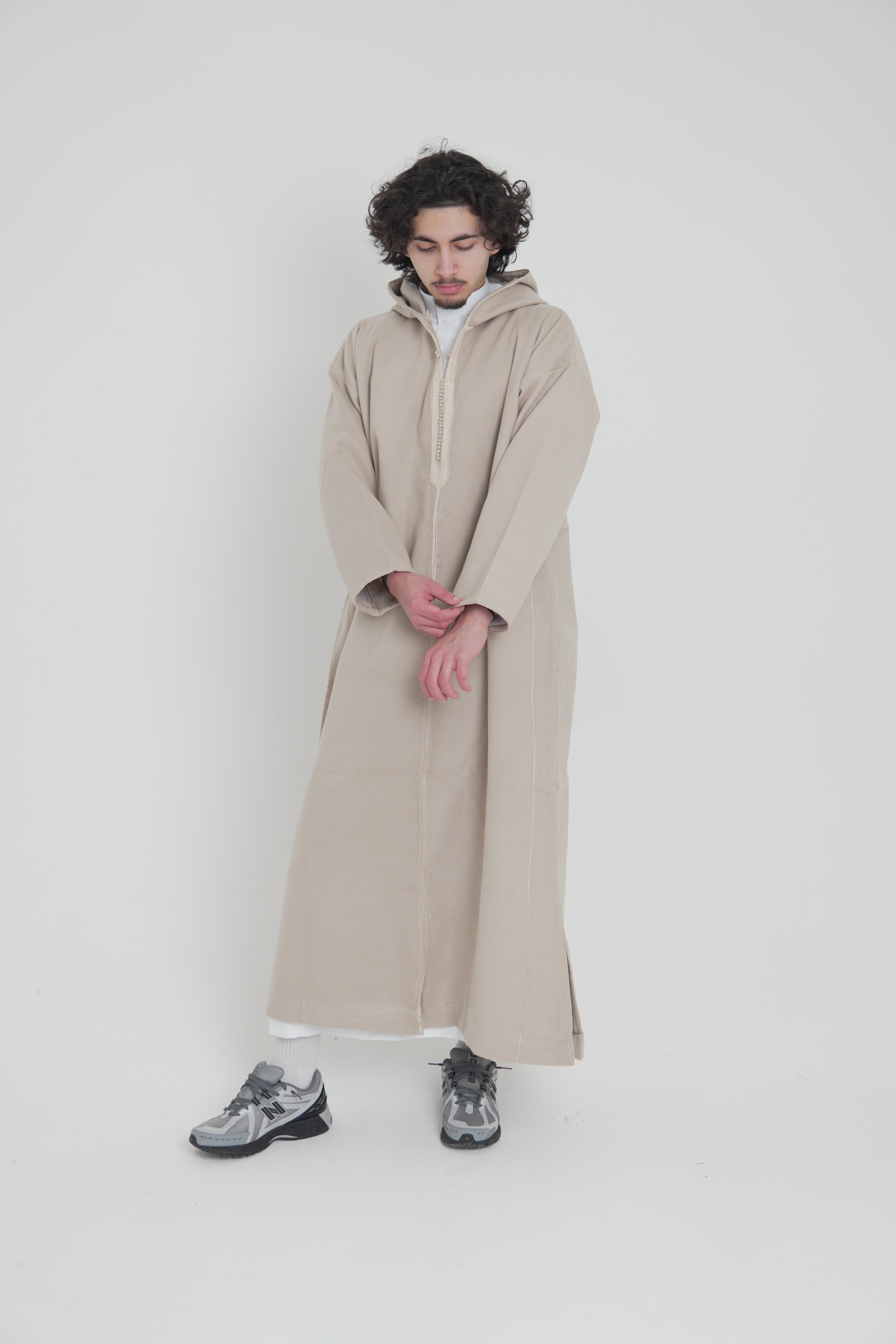 Men’s Honey Beige Moroccan Djellaba – Traditional Hooded Thobe