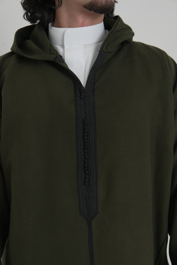 Men’s Khaki Moroccan Djellaba – Traditional Hooded Thobe