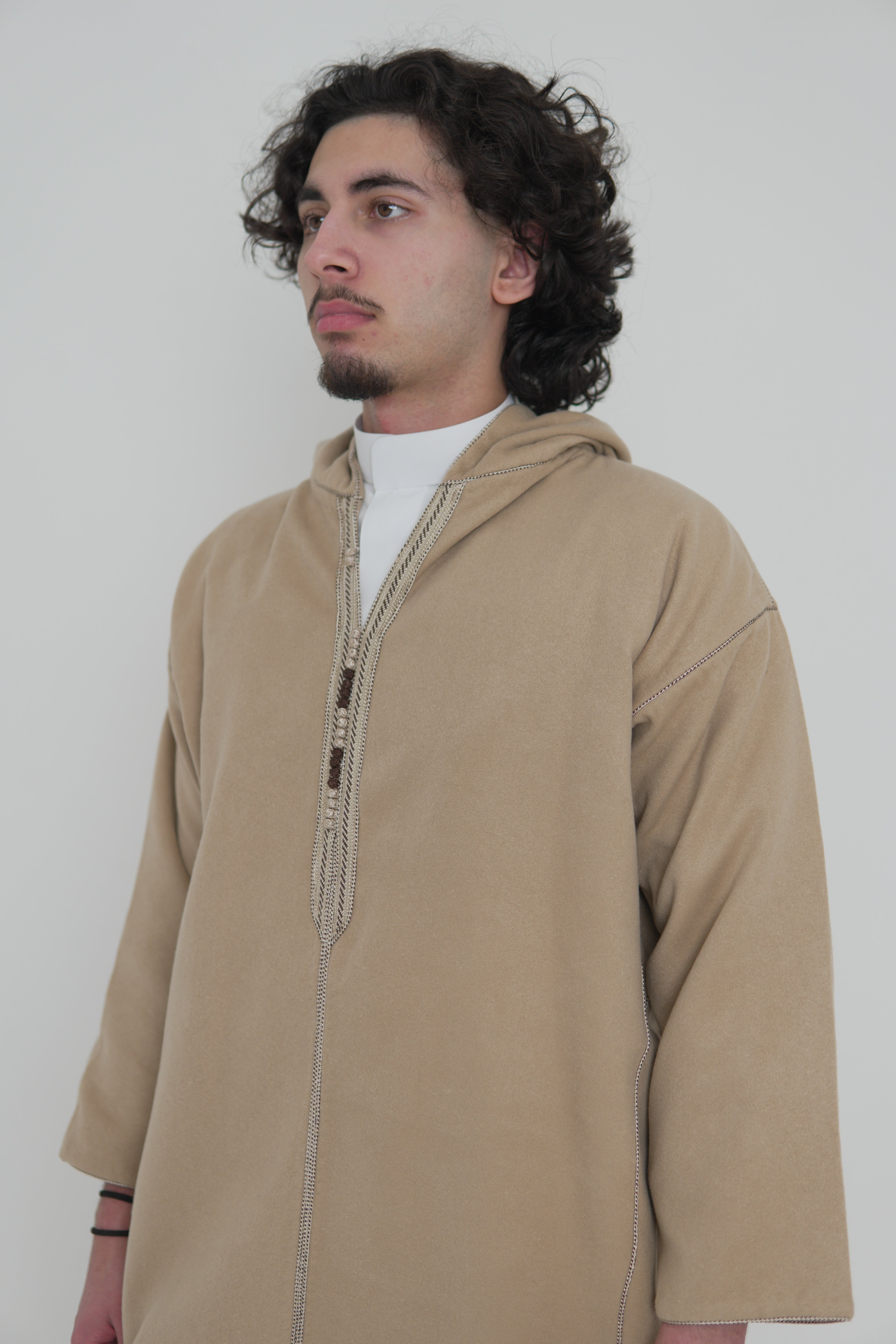 Men’s Oat Moroccan Djellaba – Traditional Hooded Thobe