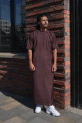 Premium Maroon Emirati Half Sleeve Thobe front view – From #1 Shop YAZIR – YAZIRCO