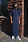 Premium Navy Emirati Half Sleeve Thobe front view – From #1 Shop YAZIR – YAZIRCO