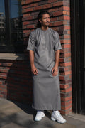 Premium Grey Emirati Half Sleeve Thobe front view – From #1 Shop YAZIR – YAZIRCO