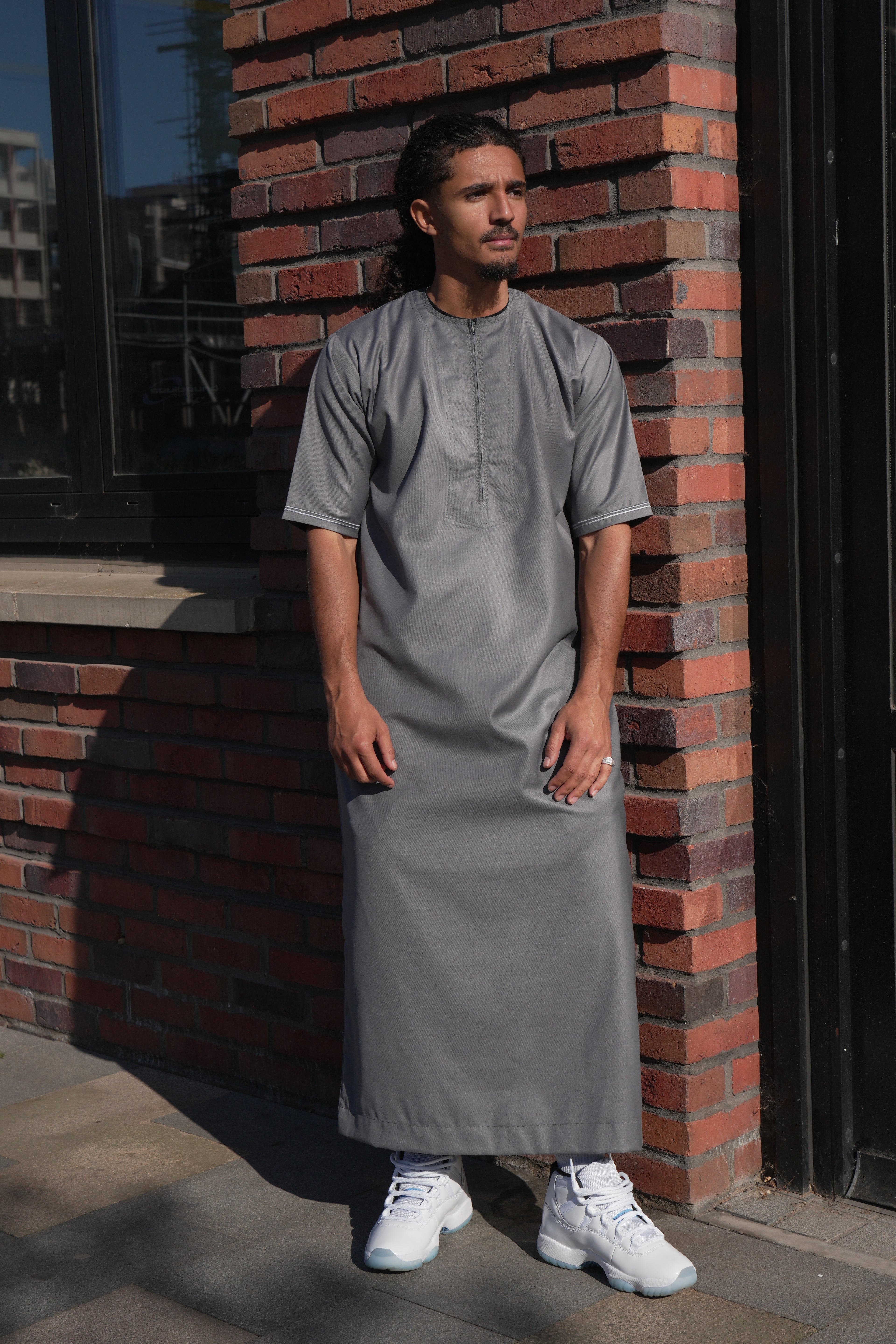 Premium Grey Emirati Half Sleeve Thobe