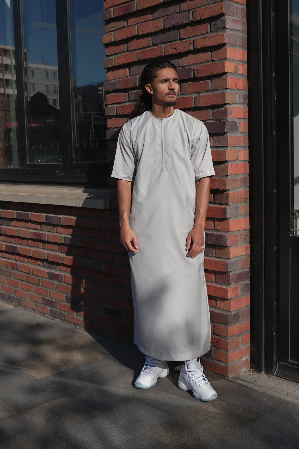 Premium Light Grey Emirati Half Sleeve Thobe