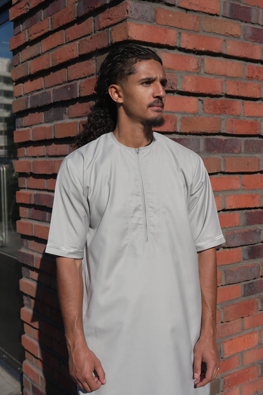 Premium Light Grey Emirati Half Sleeve Thobe