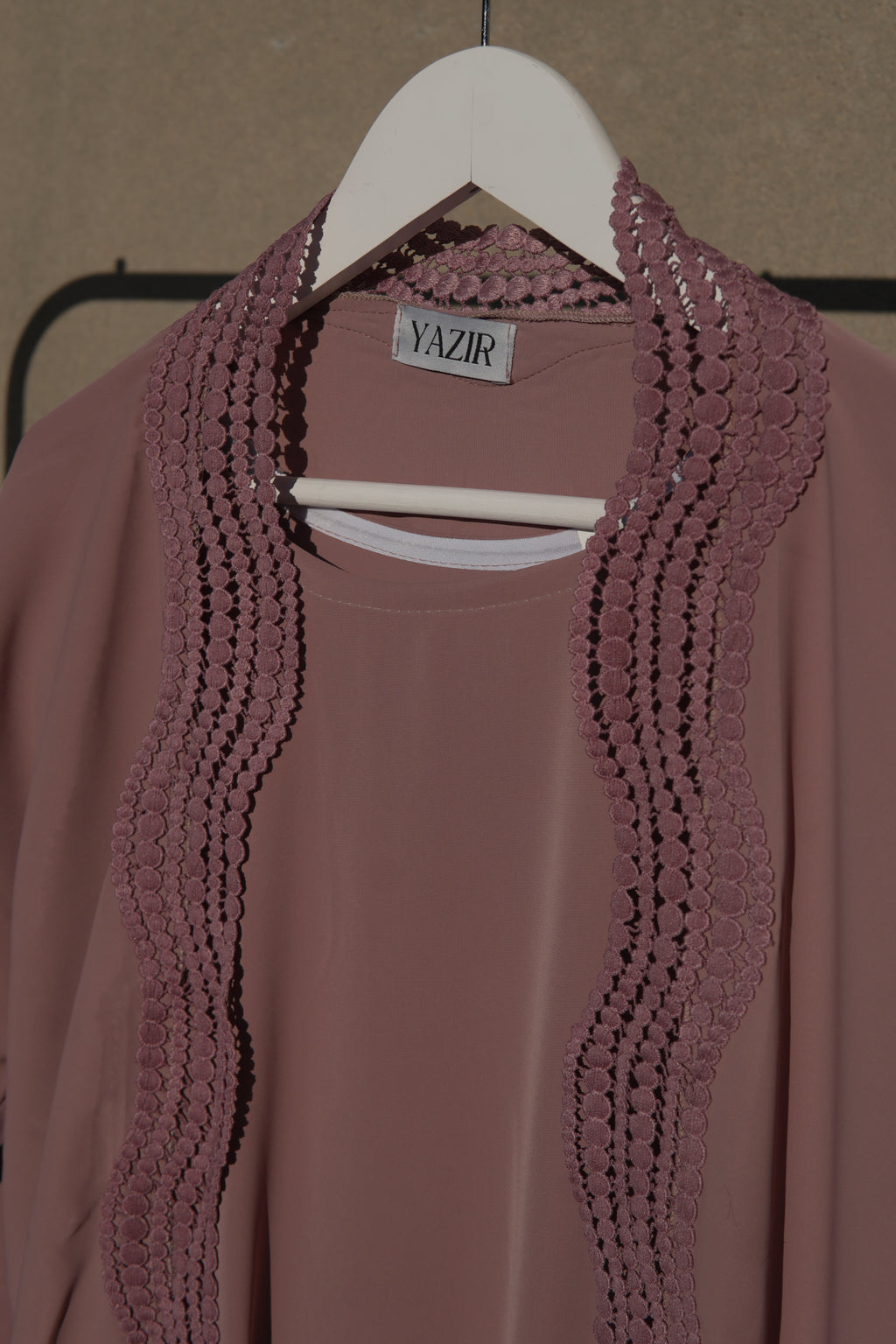 Zunaira Lace Abaya 4 Piece Set – Pink Abaya with Hijab, Slip Dress & Rope