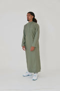Classic Olive Saudi Thobe front view – From #1 Shop YAZIR – YAZIRCO
