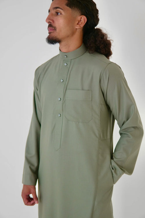Classic Olive Saudi Thobe product detail – From #1 Shop YAZIR – YAZIRCO