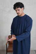 Luxury Navy Lightweight Zibda Emirati Thobe front view – From #1 Shop YAZIR – YAZIRCO
