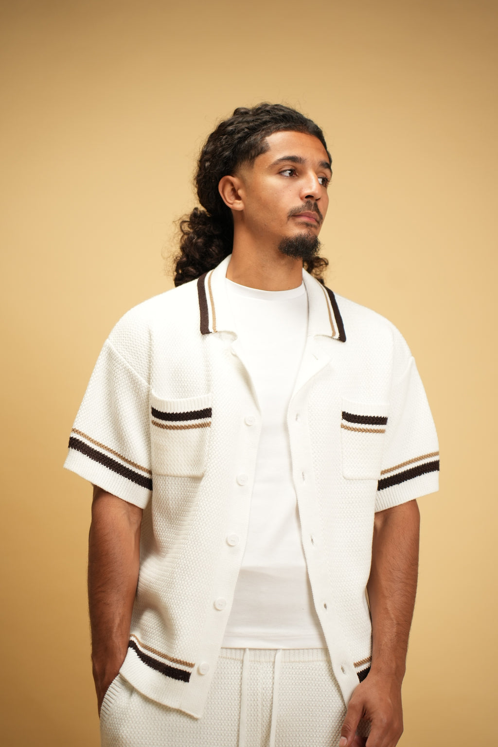 Crochet Knit Button Through Shirt - White