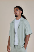 Men's Sage Green Rivieria Relaxed Open Collar Shirt front view – From #1 Shop YAZIR – YAZIRCO