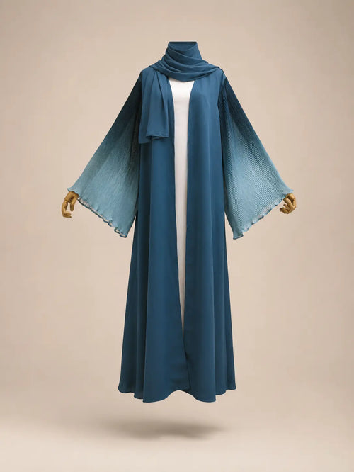 Blue Amara Pleated Open Abaya With Hijab product detail – From #1 Shop YAZIR – YAZIRCO