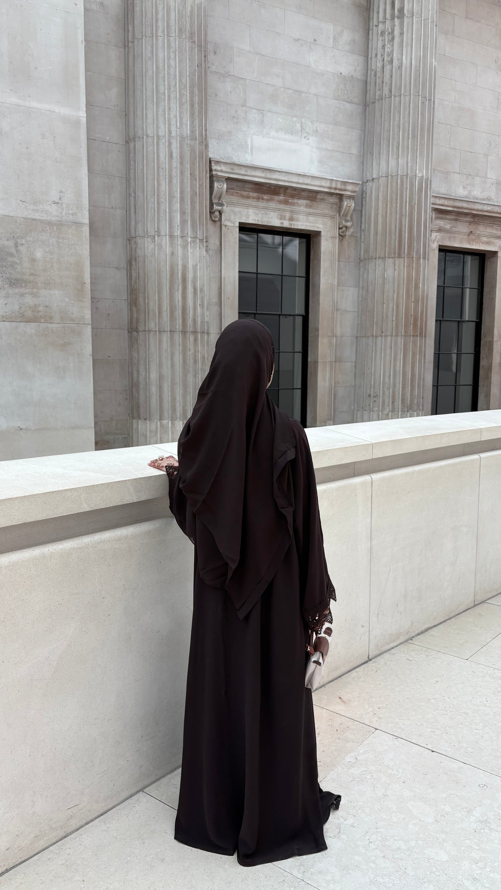 Sereen Lace Abaya 4 Piece Set – Brown Modest Abaya with Hijab, Slip Dress & Robe