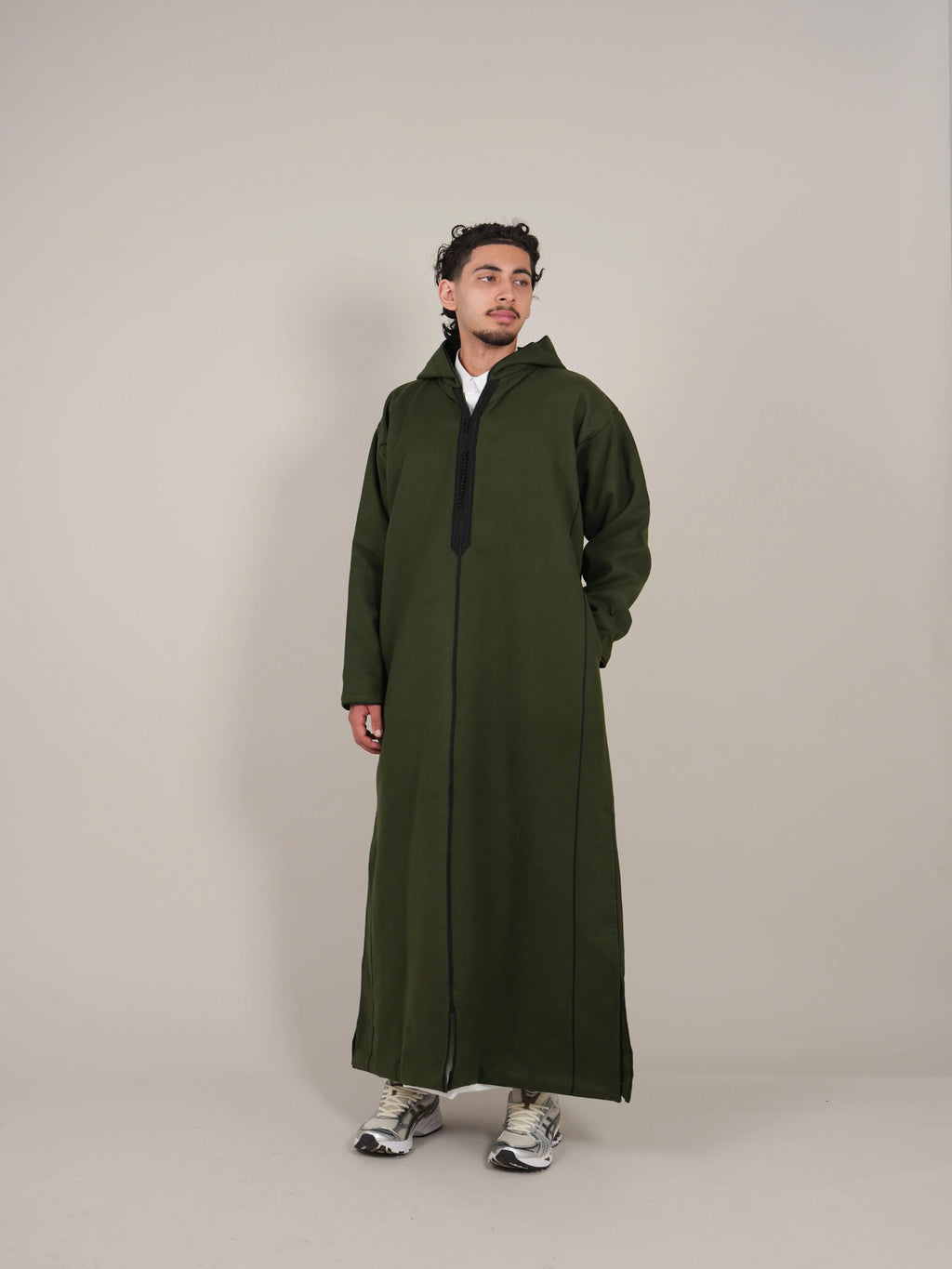 Khaki Green Moroccan Djellaba Thobe - Luxury Jubbah Made in Morocco - YAZIR