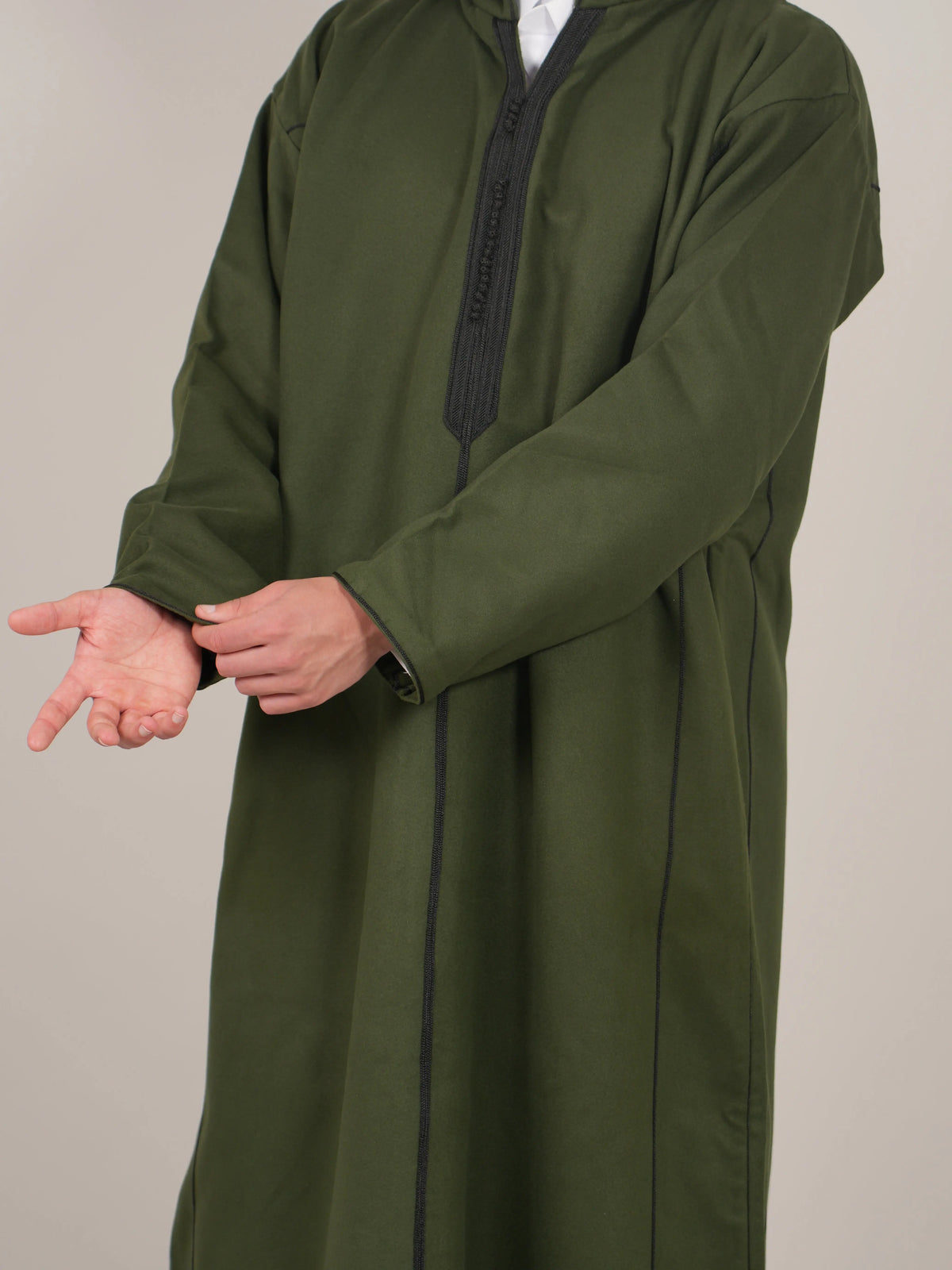 Khaki Green Moroccan Djellaba Thobe - Luxury Jubbah Made in Morocco - YAZIR