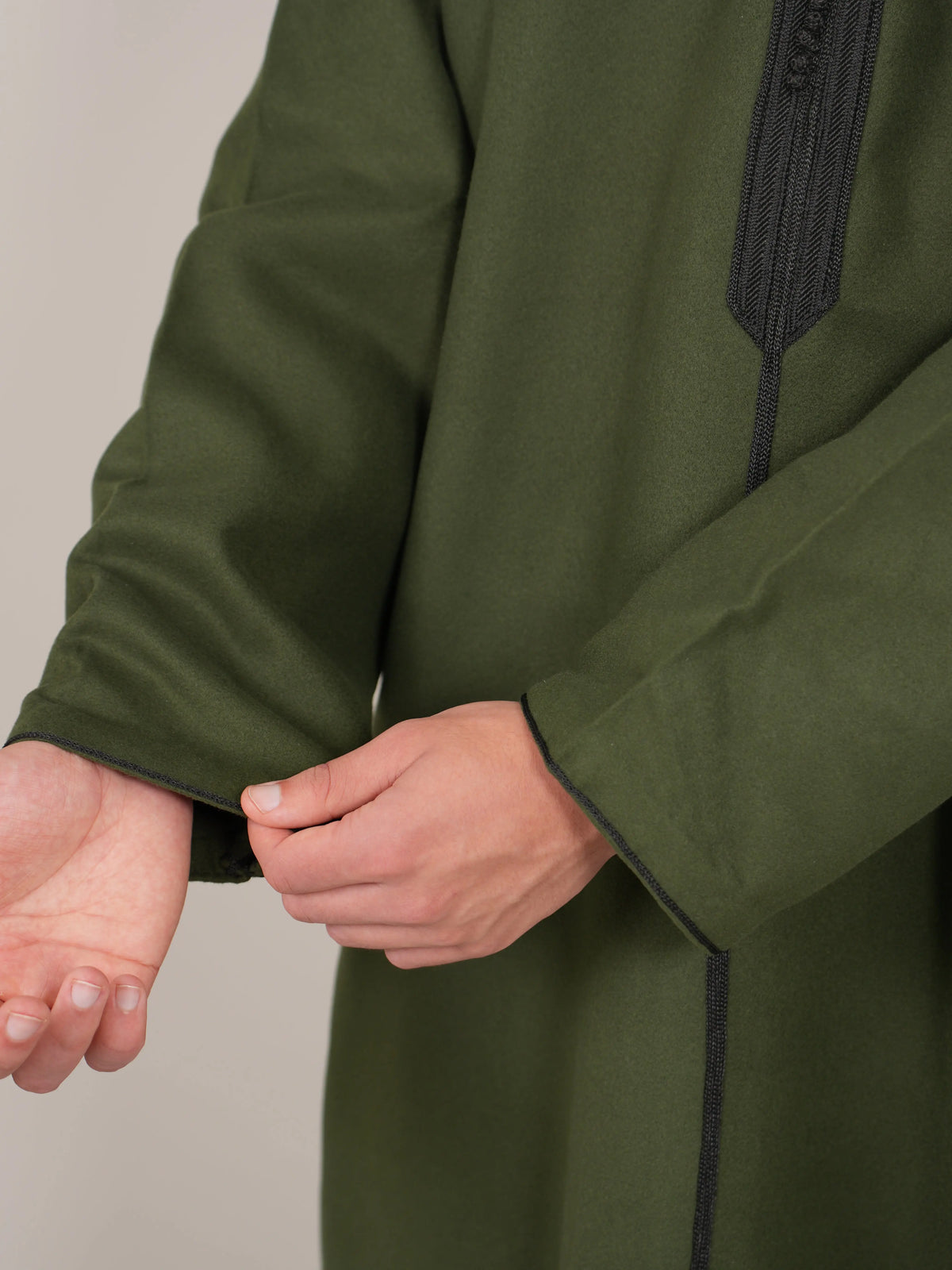 Khaki Green Moroccan Djellaba Thobe - Luxury Jubbah Made in Morocco - YAZIR