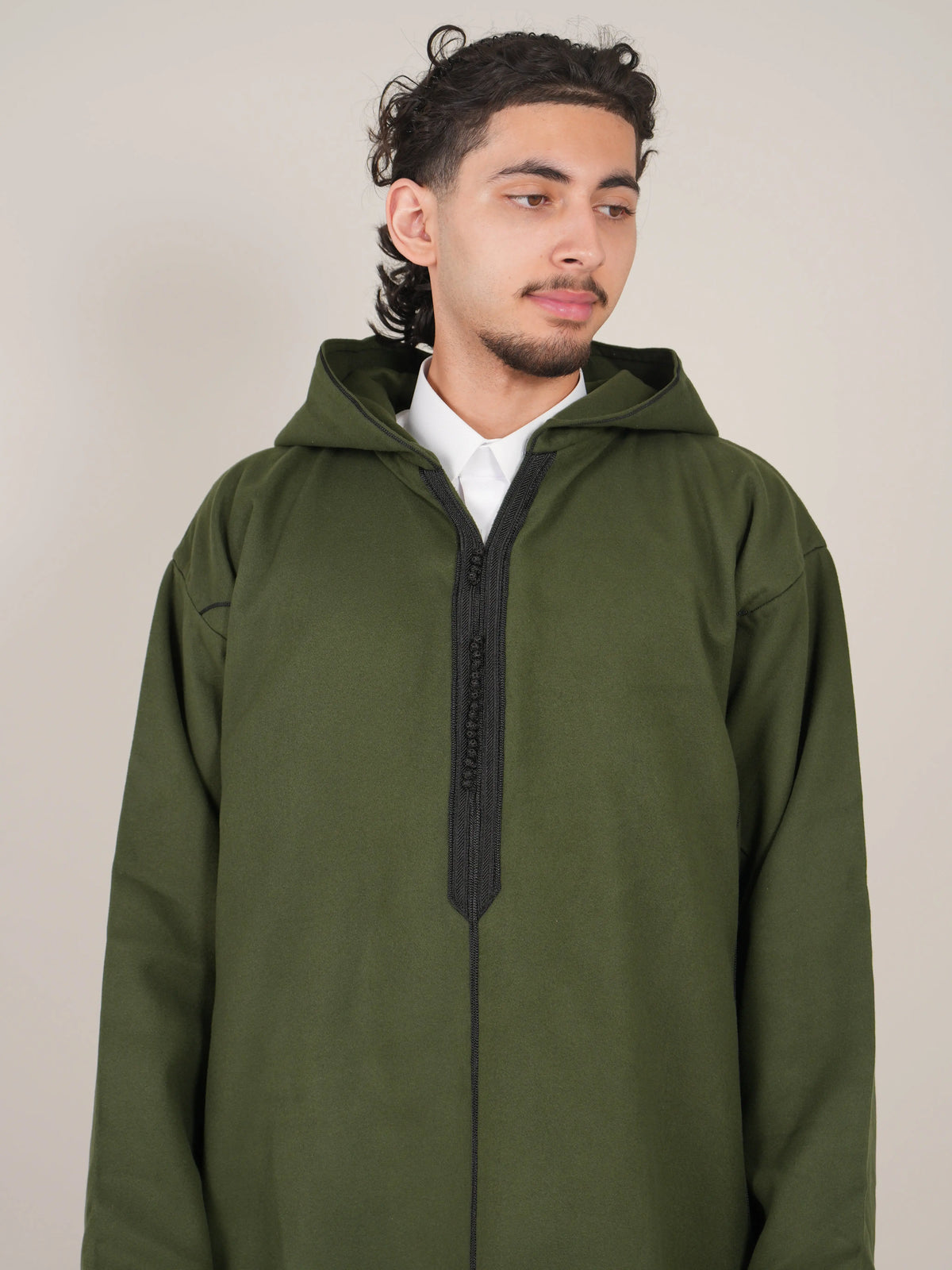 Khaki Green Moroccan Djellaba Thobe - Luxury Jubbah Made in Morocco - YAZIR