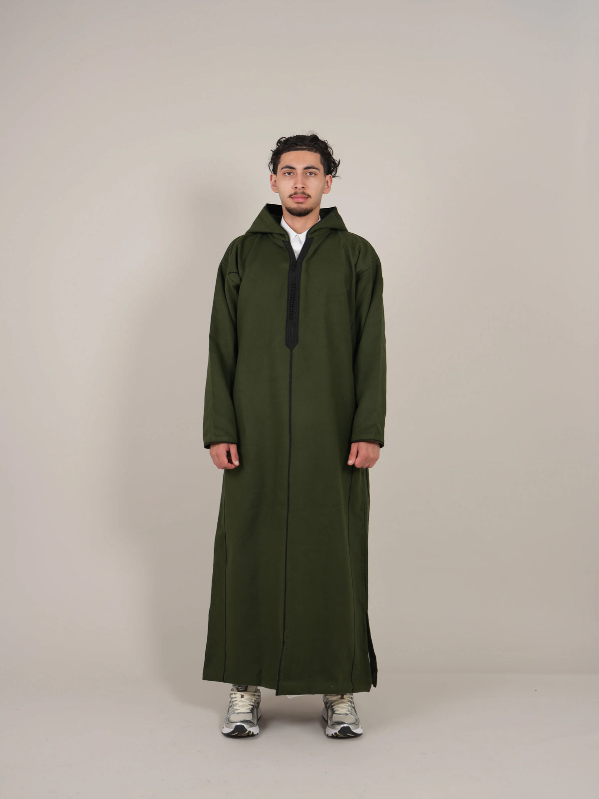 Khaki Green Moroccan Djellaba Thobe - Luxury Jubbah Made in Morocco - YAZIR