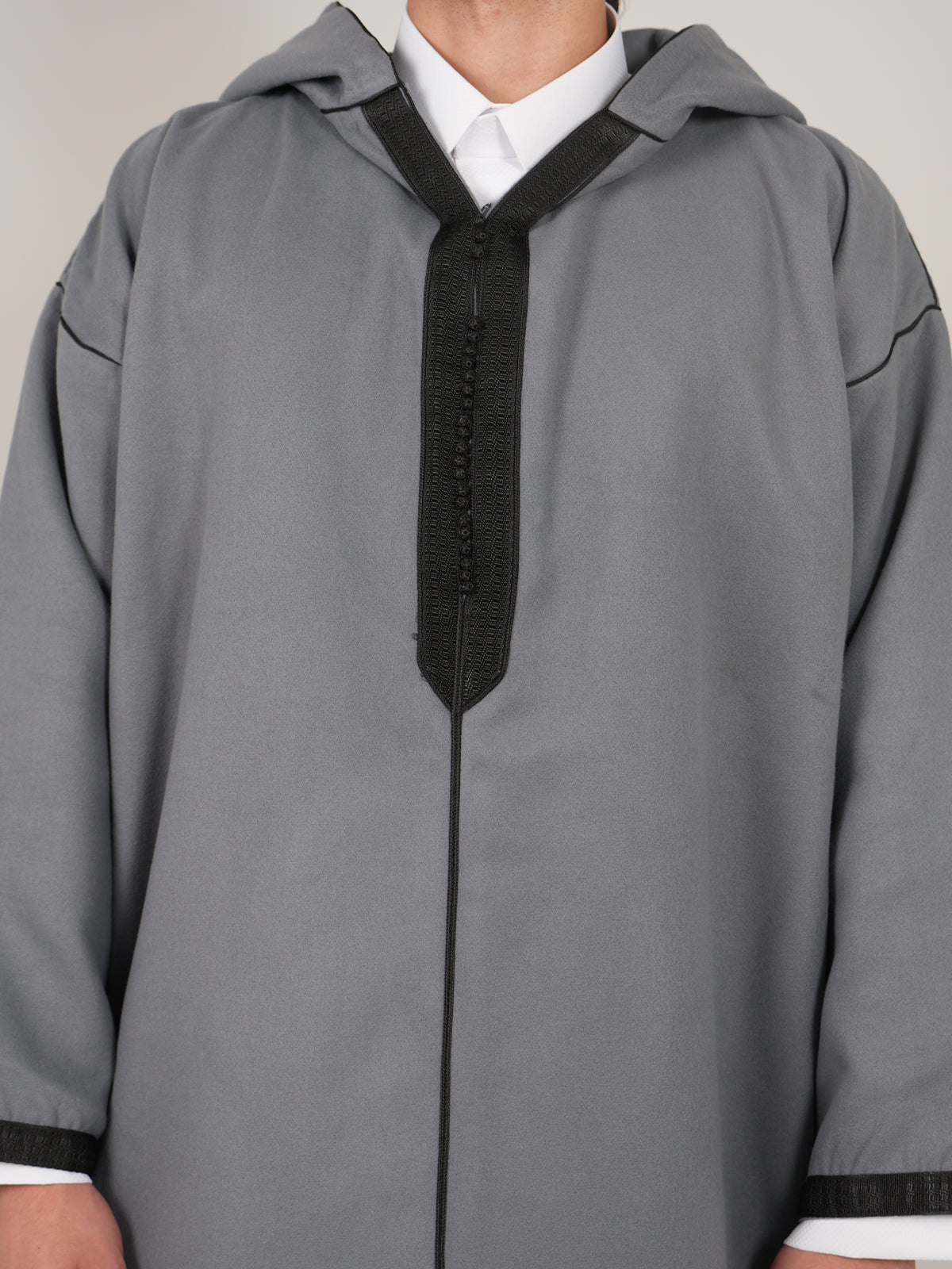 Grey & Black Moroccan Djellaba Thobe - Luxury Jubbah Made in Morocco - YAZIR