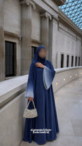 Ocean Lapis Pleated Open Abaya With Hijab front view – From #1 Shop YAZIR – YAZIRCO
