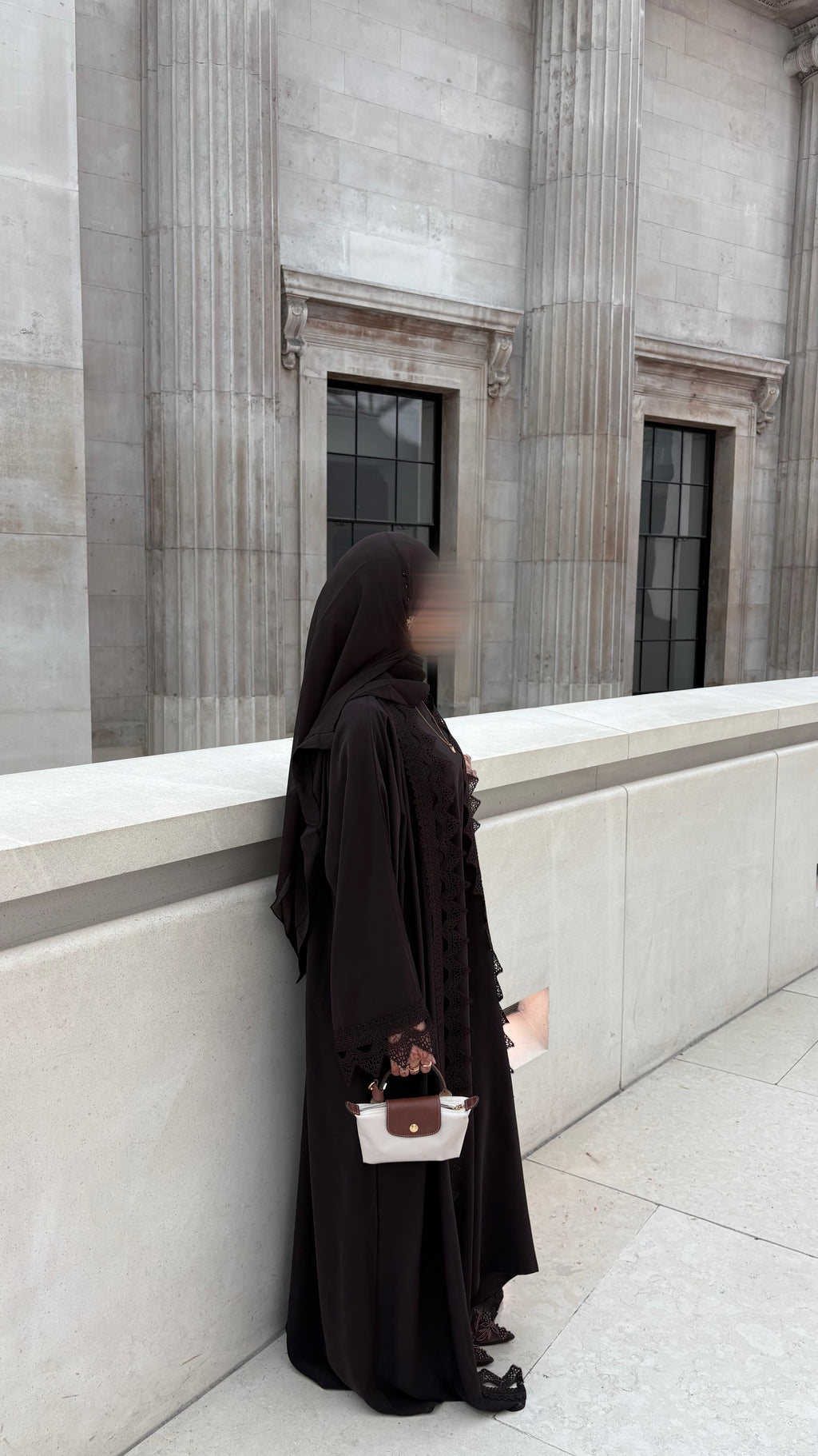 Sereen Lace Abaya 4 Piece Set – Brown Modest Abaya with Hijab, Slip Dress & Robe