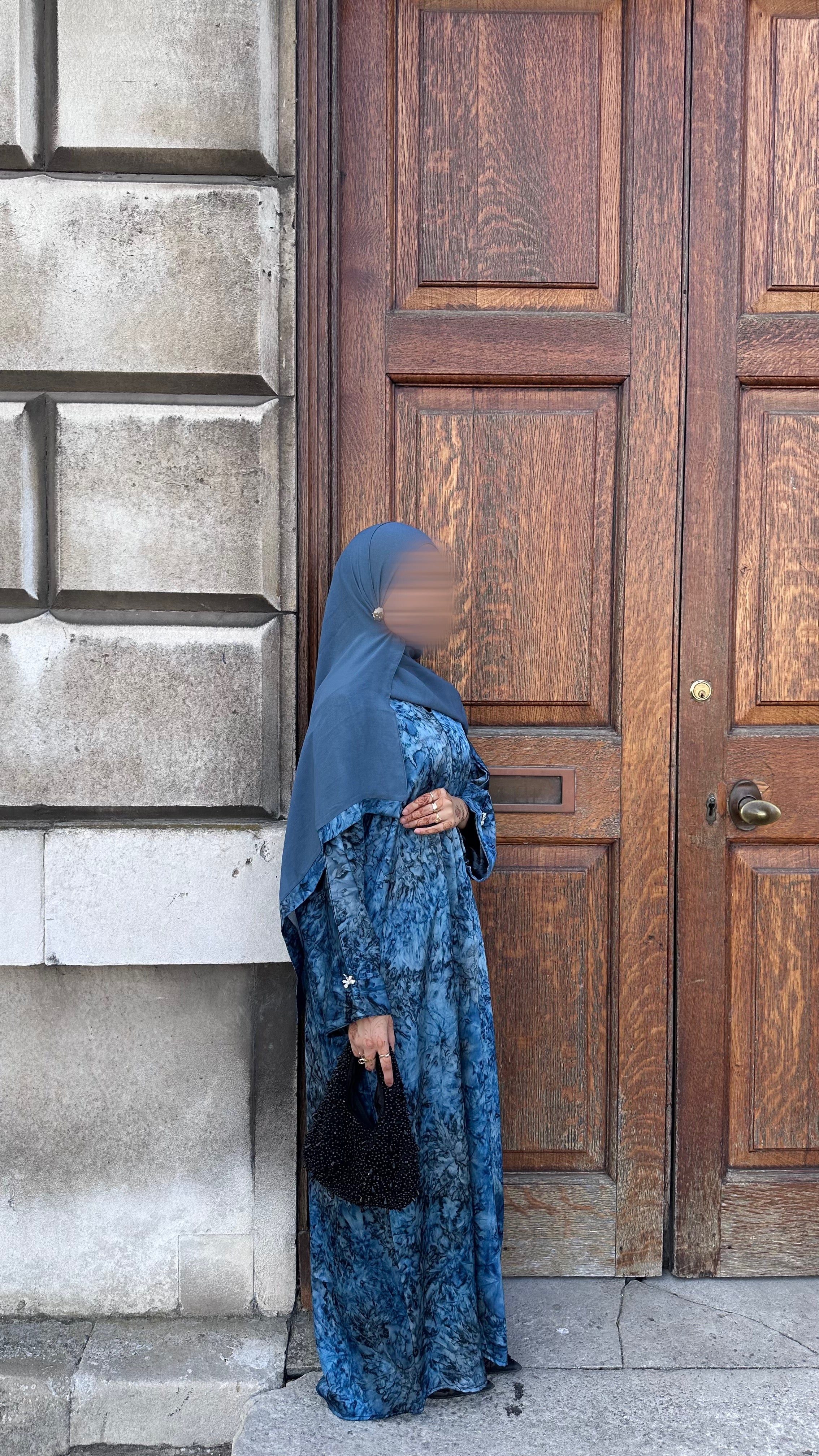 Avenra Printed Abaya 2 Piece Set – Teal Marble Modest Abaya with Hijab