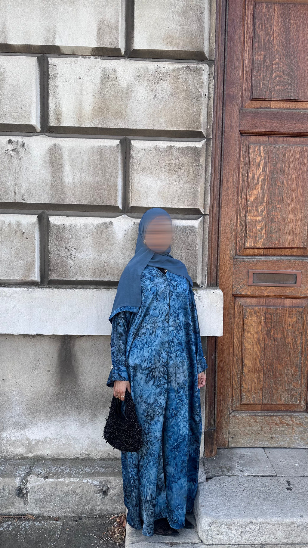 Avenra Printed Abaya 2 Piece Set – Teal Marble Modest Abaya with Hijab
