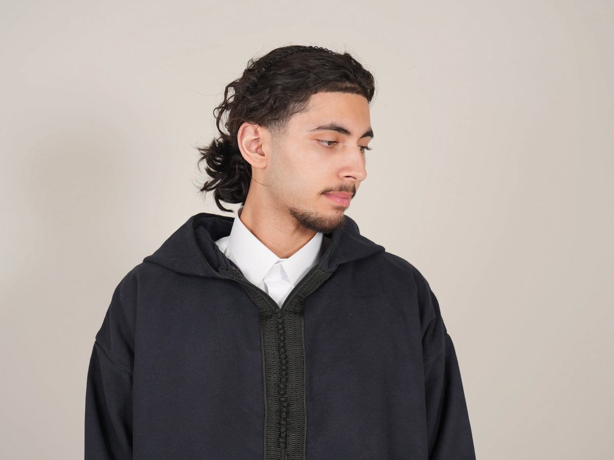 Navy Blue Moroccan Djellaba Thobe - Luxury Jubbah Made in Morocco - YAZIR Winter