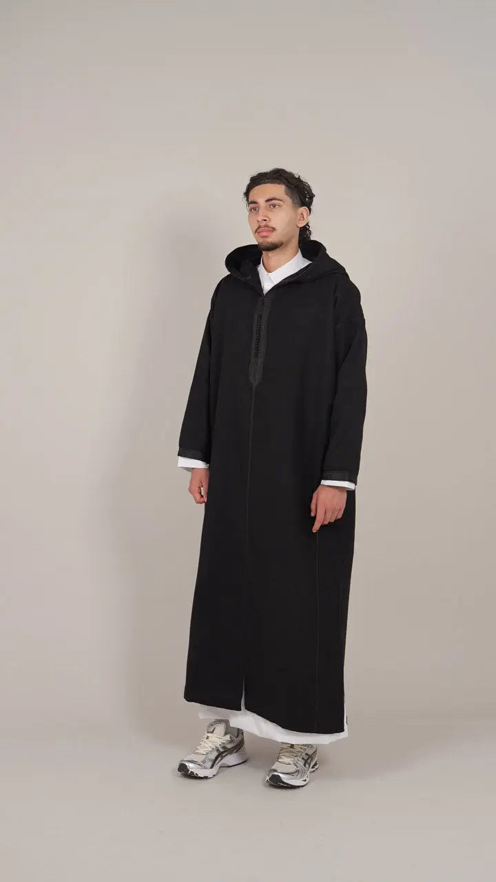Black Moroccan Winter Djellaba Thobe - YAZIR