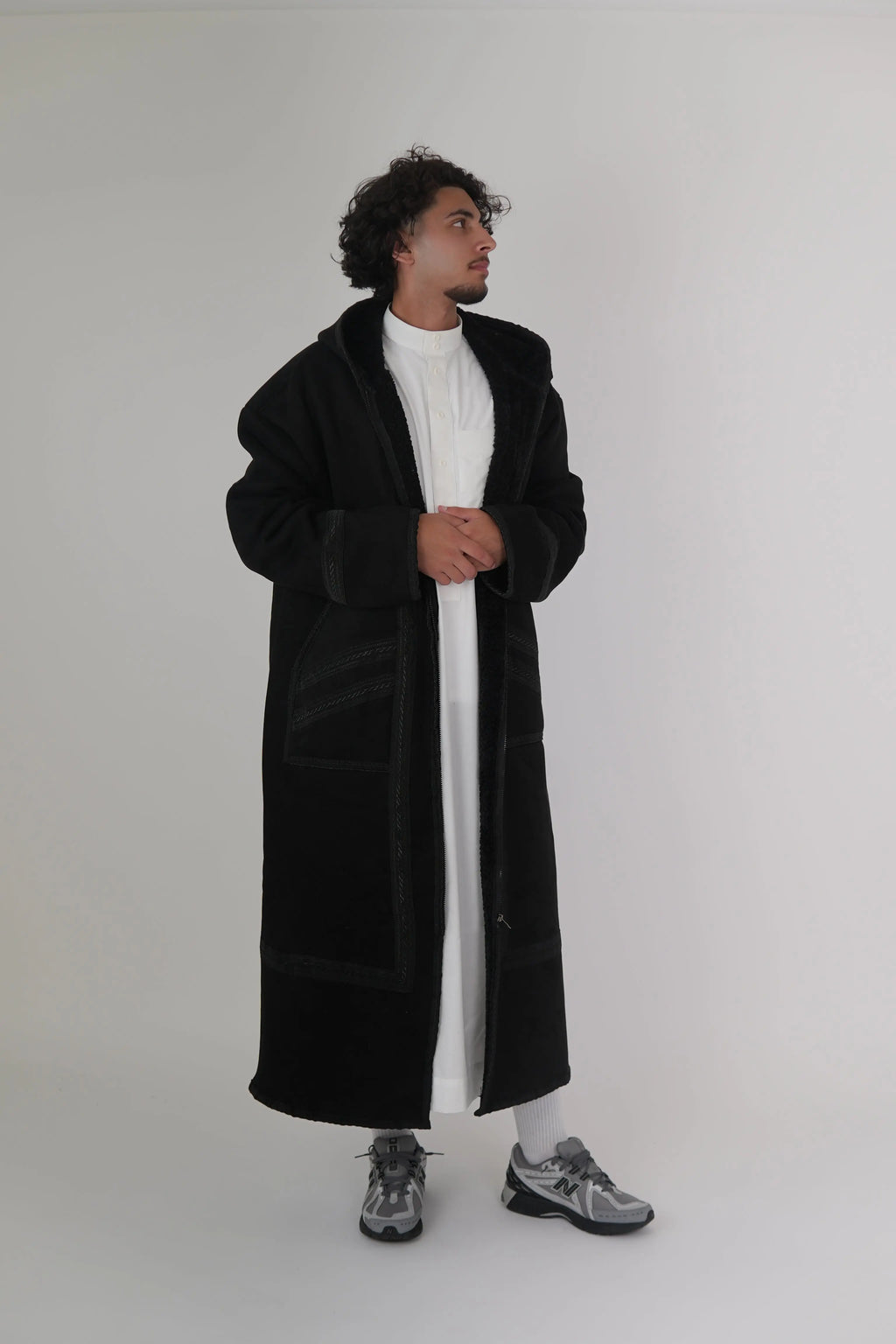 Men’s Black Farwa Coat (With No Hood & Zip) front view – From #1 Shop YAZIR – YAZIRCO